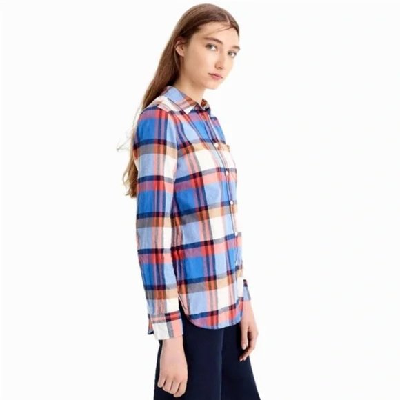 J. Crew Women's Red/Blue Pacey Plaid Classic-fit Boy button up Shirt Sz 0 - Picture 6 of 11